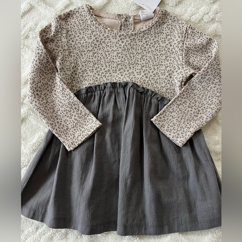 Zara Beige Patterned Top with Charcoal Skirt Kids Dress